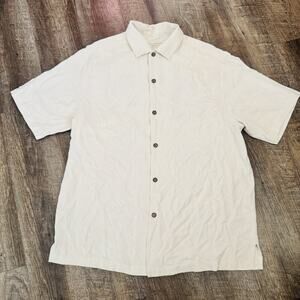 Tommy Bahama Silk Embroidered Loca Colada Club Sz L Yellow Hawaiian Islands